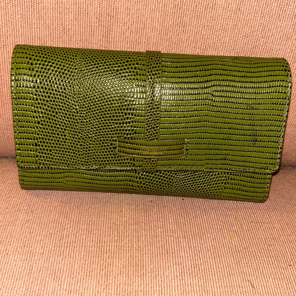 Hammitt Benjamin Leather Wallet In Evergreen Lizard One Size New - w/o tags
